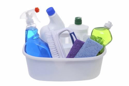 Cleaner working safely with protective equipment in a professional setting